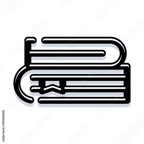 Stacked books featuring a bookmark, symbolizing learning, knowledge, and literature within a simple linear black and white icon design for education and self improvement concepts