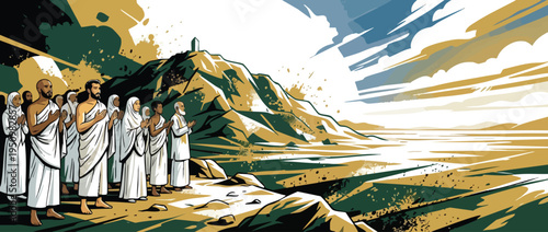 Pilgrims Praying at Mount Arafat During Day of Arafah Pilgrimage