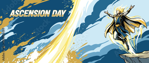 Ascension Day Divine Character Celebrating Event with Dynamic Heroic Pose