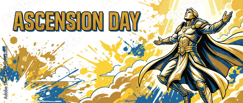 Ascension Day Celebration with Heroic Figure and Dynamic Divine Light