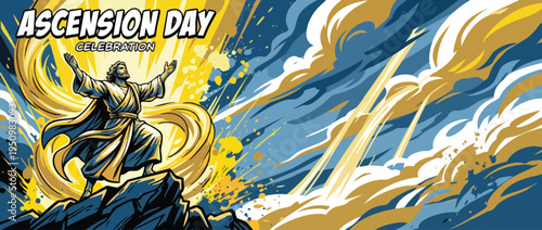 Ascension Day Divine Rays Symbol Celebrating Dynamic Heroic Pose Fantasy