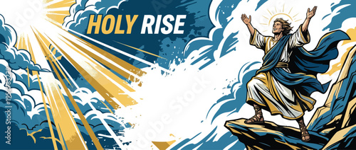 Accession Day Celebration with a Man in Heroic Pose on a Mountaintop