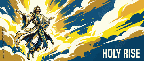 Spiritual Rising Figure Celebrating Ascension Dynamic Heroic Pose Vector Art