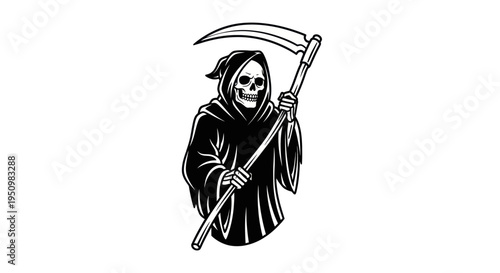Grim Reaper with Scythe, Silhouette of Death, Halloween Icon