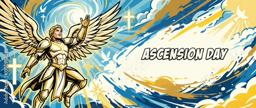 Ascension Day Angel Heavenly Blessing Symbol Dynamic Heroic Pose Vector Art