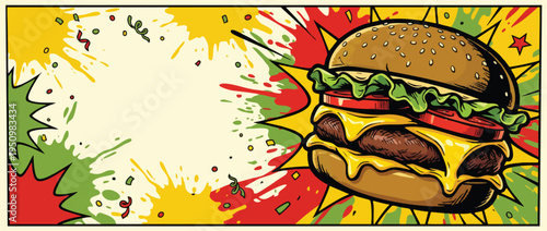 Hamburger Day Celebration Frame Pop Art Style Graphic Design