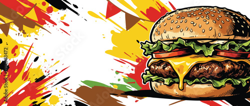 Close View Delicious Cheeseburger Sesame Bun Melted Cheese Lettuce Tomato