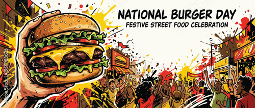 National Burger Day Celebrating Juicy Cheeseburger with Melting Cheese and Fresh Toppings