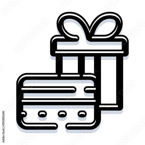 Gift box with a ribbon and an associated card, representing concepts of loyalty programs, bonuses, special offers, customer rewards, and consumer shopping incentives