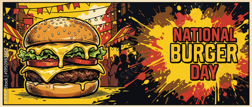 Hamburger National Burger Day Celebration with Delicious Fast Food and Festive Theme