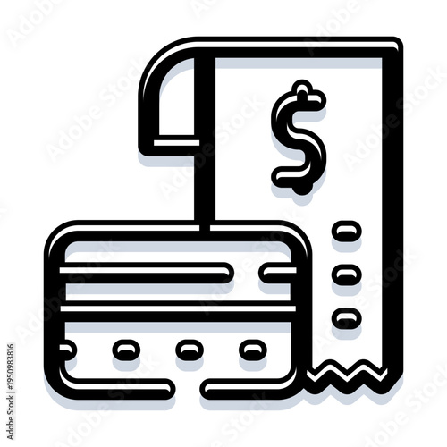 Credit card and paper receipt with a dollar sign icon signifying a completed financial transaction, managing personal finance and business billing for services or products