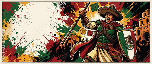 Cinco De Mayo Hero Waving Flag in Dynamic Celebration Festive Scene