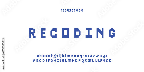 Digital modern alphabet font. Creative abstract urban, futuristic, fashion, sport, minimal technology typography.  Simple vector illustration with number