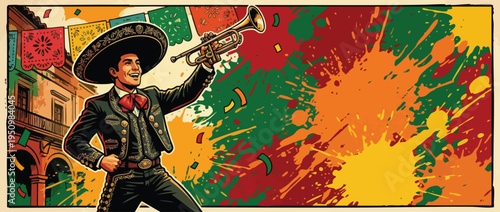 Mexican Mariachi Trumpet Player Celebrating Cinco De Mayo with Fiesta Spirit