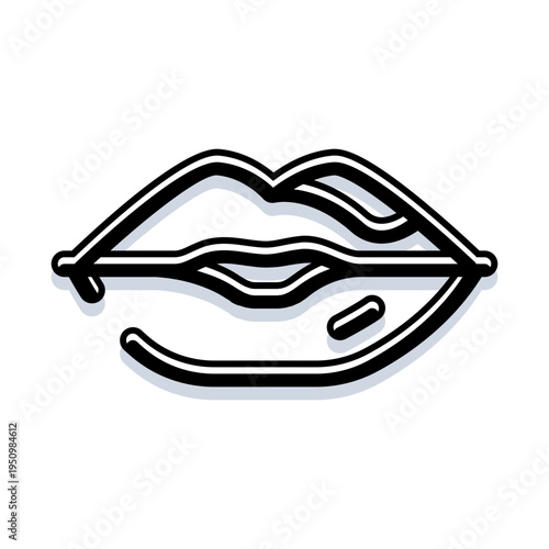 Contour drawing of female lips with a subtle shadow providing depth, an outline style promoting beauty, cosmetic, and makeup concepts for various designs