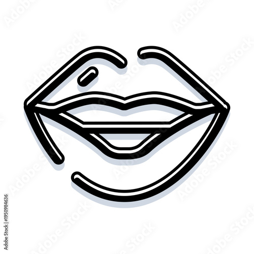 Minimalist line art lips with a soft drop shadow, clean curved outline conveying beauty, fashion and communicationstylish, modern icon for expression, makeup, and emotion