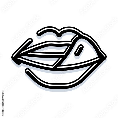Conceptual line art illustration merging a speedboat silhouette with human lips, minimalist black and white icon conveying motion, summer water sport, playful travel and modern design