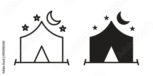 Night camping icon for web apps, mobile apps. Graphic element illustration