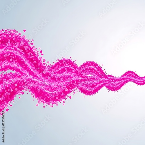Abstract pink heart particles flow in a dynamic wave pattern across a light background
