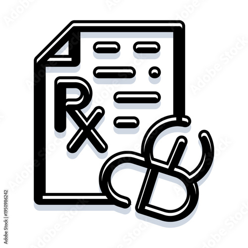 Medical prescription form with the rx symbol next to capsules illustrating the process of ordering and dispensing drugs for patient health and well being