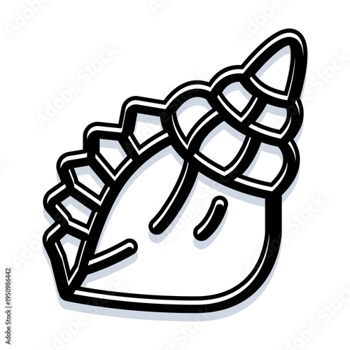 Seashell icon illustrating ocean life and beach holidays, featuring a spiral mollusk shell with a bold black outline on a white background, symbolizing nature and summer elements