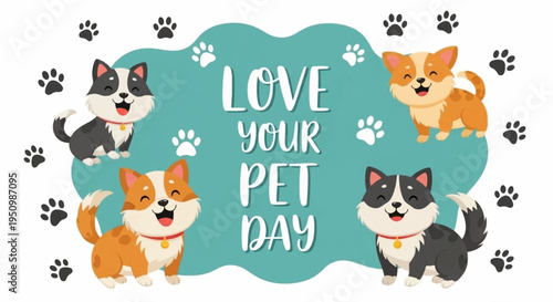 Corgis celebrate love your pet day with paw prints and friends