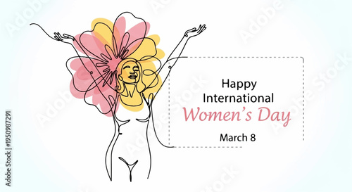 Woman celebrating international women's day with flower hair empowerment and freedom concept