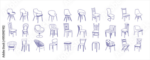 Set of Hand Drawn Furniture Chairs Sketch Vector Illustration Collection