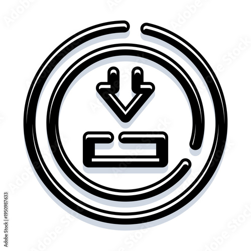 Black outline download icon displaying a downward arrow pointing to a base, encircled by an incomplete progress bar, symbolizing data transfer and interface actions