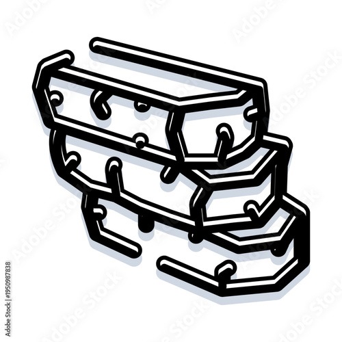 Five stacked coffin silhouettes with distinct outlines and soft shadows on white background, conceptual vector illustration symbolizing death, burial, remembrance and finality