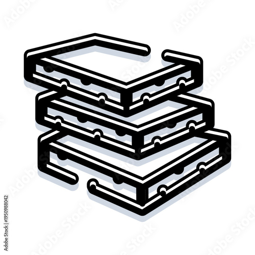 Stacked rectangular food containers with ventilation holes creating a stylized illustration for concepts of delivery, packaging, and takeout food services