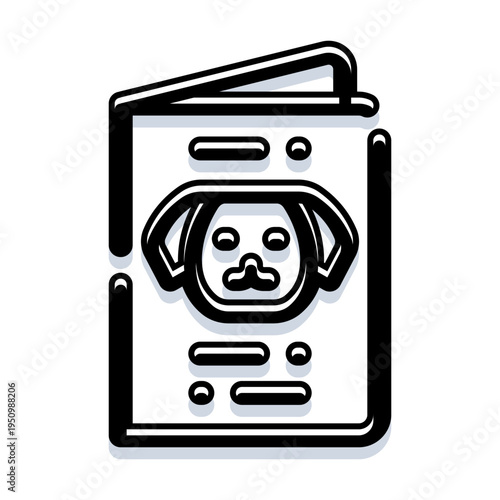 Pet passport document displaying a dog's face, symbolizing an animal health record book for travel, vaccination tracking, and microchip identification