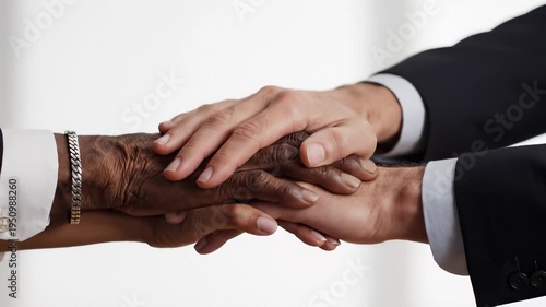 Diverse Hands Shaking in Agreement and Partnership, Close-Up Shot