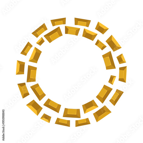 Circle of Gold Bars and Bullion Bricks Isolated on White Background, Financial Wealth and Investment Concept