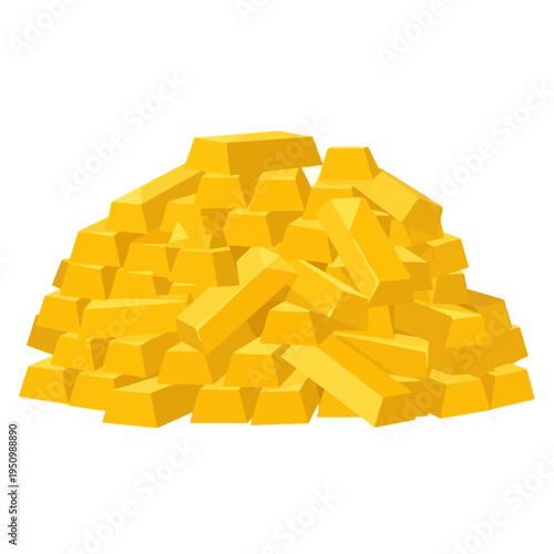 Big Pile of Gold Bars Illustration, Vector Gold Ingot Stack for Wealth and Investment Concept isolated on White Background