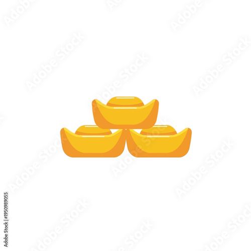 Chinese Gold Ingots Vector Illustration, Stacked Sycee or Yuanbao Symbols for Wealth, Prosperity, and Lunar New Year Traditions