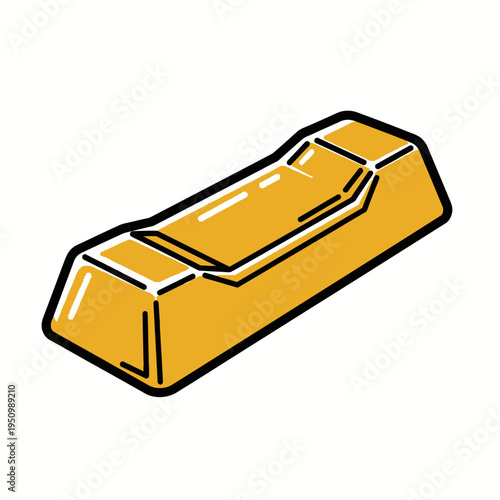 Shiny Gold Bar Ingot Illustration Isolated on White Background - Cartoon Style Precious Metal Bullion for Finance, Investment, and Wealth Concepts