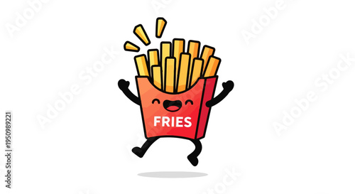 Cheerful anthropomorphic fast food fries character jumping for joy an animated cartoon design perfect for snack concepts and restaurant advertising