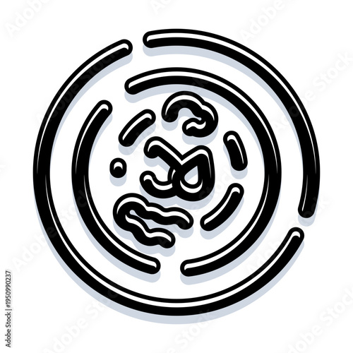 Petri dish vector icon showing bacterial colony culture for microbiology, medical research and laboratory testing on a clean white background, simple scientific illustration