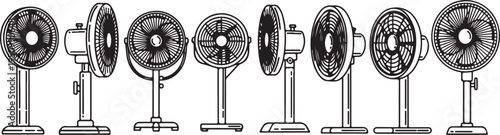 A variety of different types of fans illustrated in a single image Vector