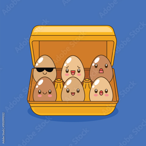 Hand drawn cute kawaii egg cartoon vector illustration