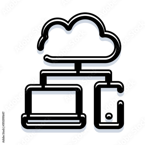 Cloud computing platform facilitating data synchronization between a laptop computer and a mobile phone, illustrating network connectivity and digital technology concepts