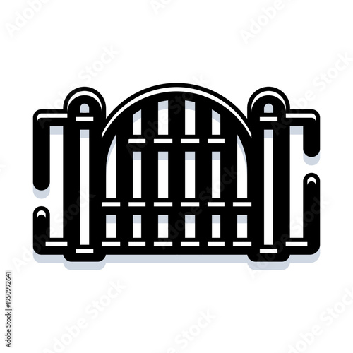 Wrought iron gate featuring a decorative arch and vertical bars, securely enclosing an entrance and representing concepts of property access, boundary definition, and protection