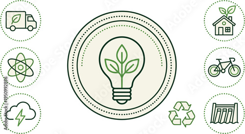 Green renewable energy and eco sustainability icons set with recycling electric transport clean technology vector illustration collection