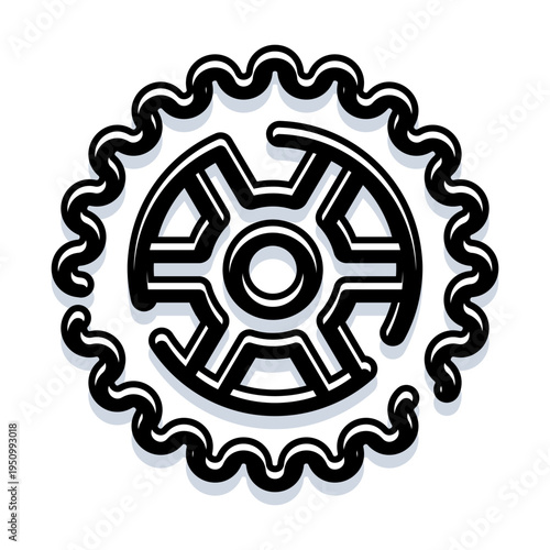 Bicycle chainring and chain icon in simple black outline, flat vector illustration representing cycling, mechanical gear, drivetrain, motion, fitness and engineering on white background