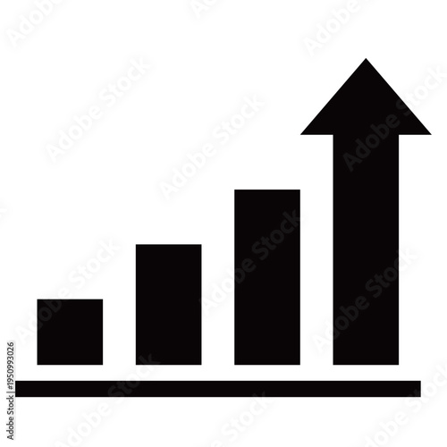 棒グラフと垂直な上昇矢印のビジネスアイコン（急成長・ポテンシャル・成功・モノクロ・シルエット）