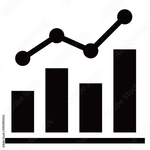 棒グラフと折れ線グラフを組み合わせたビジネスアイコン（データ推移・複合分析・モノクロ・シルエット）