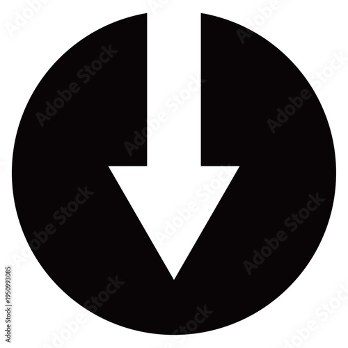 黒い円形に白抜き下降矢印のアイコン（ダウンロード・減少・下がる・モノクロ・シルエット）