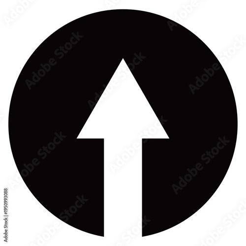 黒い円形に白抜き上昇矢印のアイコン（アップロード・進む・向上・モノクロ・シルエット）