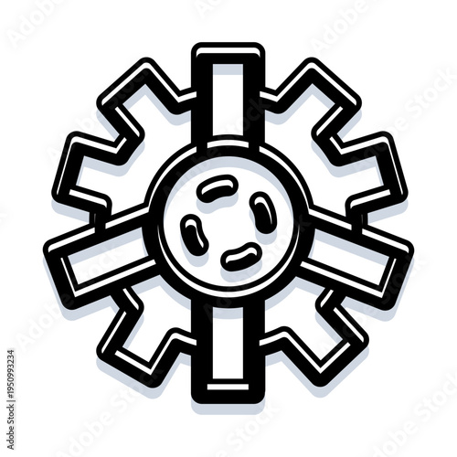 Biological organisms or cells are shown working within a mechanical gear, illustrating the synthesis of science, industry, and progress for innovative solutions and technological advancement